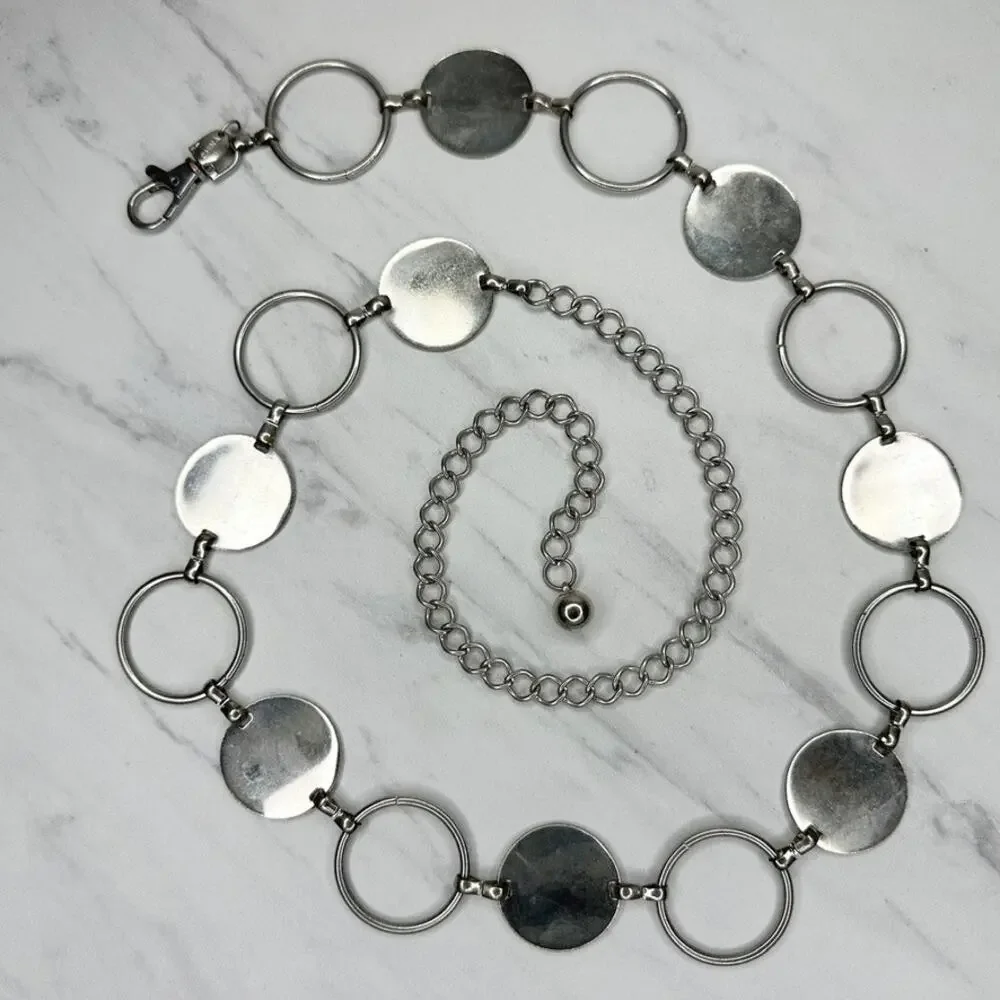 Silver Tone Disc Chain Link Belt One Size (OS) ✨
